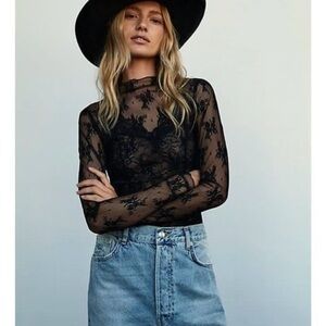 Free People Sheer Black Lace Blouse